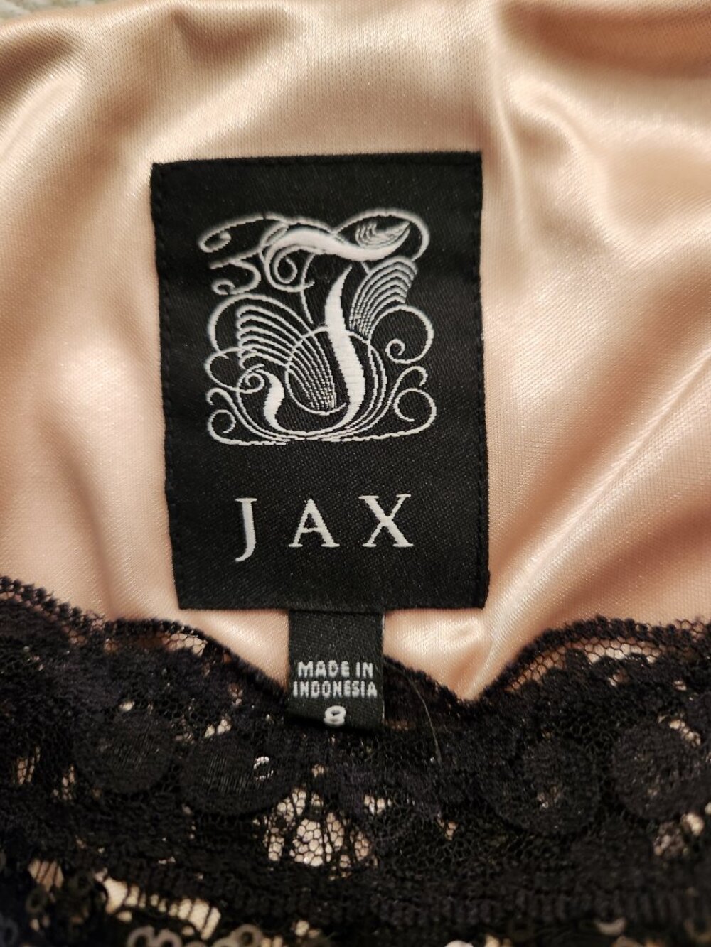 JAX Dress Black Sleeveless Lace Front Rouched Tulle Sides Size 8 - Picture 4 of 4
